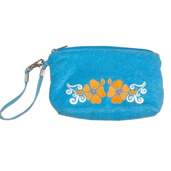 Old Navy Vintage Y2K 2005 Terry Cloth Floral Hibiscus Wristlet Wallet Blue - Picture 1 of 7